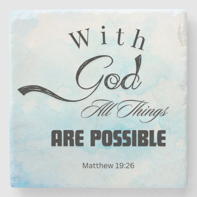 Matthew 19:26 Typografi Design Stenunderlägg (Framsidan)