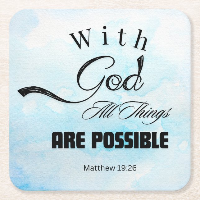 Matthew 19:26 Typografi Design Underlägg Papper Kvadrat (Framsidan)