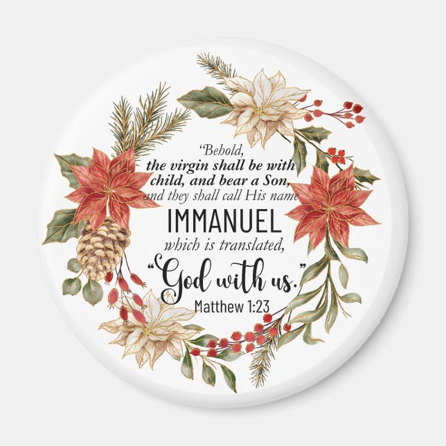 Matthew 1:23 Immanuel God med oss Julens Blommigt Magnet (Framsidan)