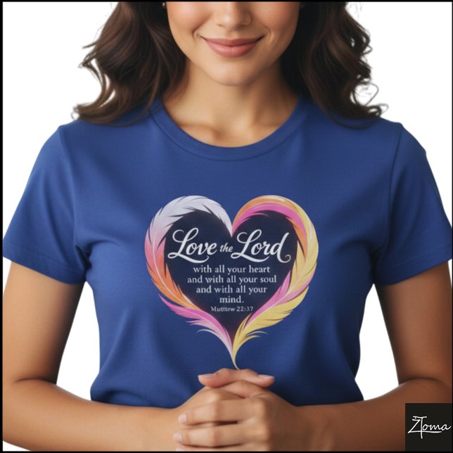 Matthew 22:37 Scripture Neon Feather Heart T Shirt (Sample design. Several style are available to choose from, with the option to add a name & color.
)