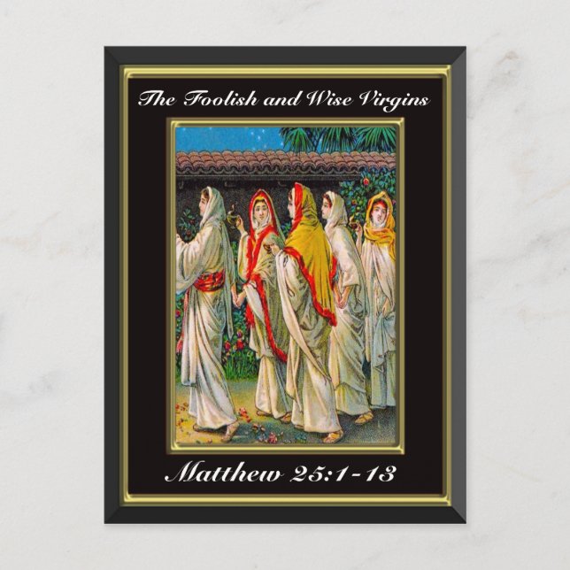 Matthew 25:1-13 The Foolish and Wise Virgins Black Vykort (Framsida)