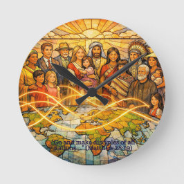 Matthew 28:19 Stained‑Glass Discipleship Clock Rund Klocka