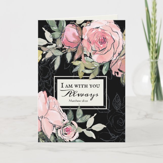 Matthew 28:20 Jag är med dig alltid Rosa Flowers Kort (Framsida)