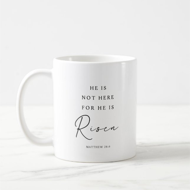Matthew 28:6 Han är Risen, Christian Påsk Kaffemugg (Vänster)