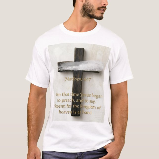 Matthew 4:17 – Ångra Kors T-Shirt (Framsida)