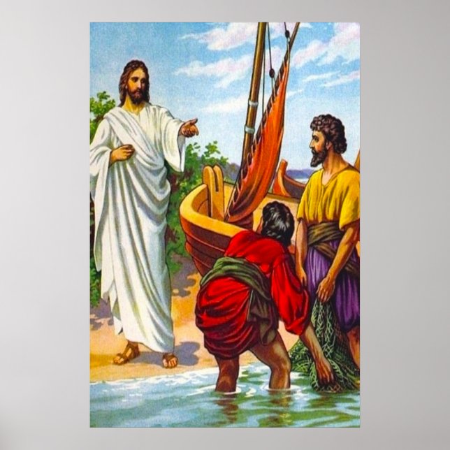 Matthew 4:18-22 Jesus uppmanar fiskare att följa 2 Poster (Framsidan)