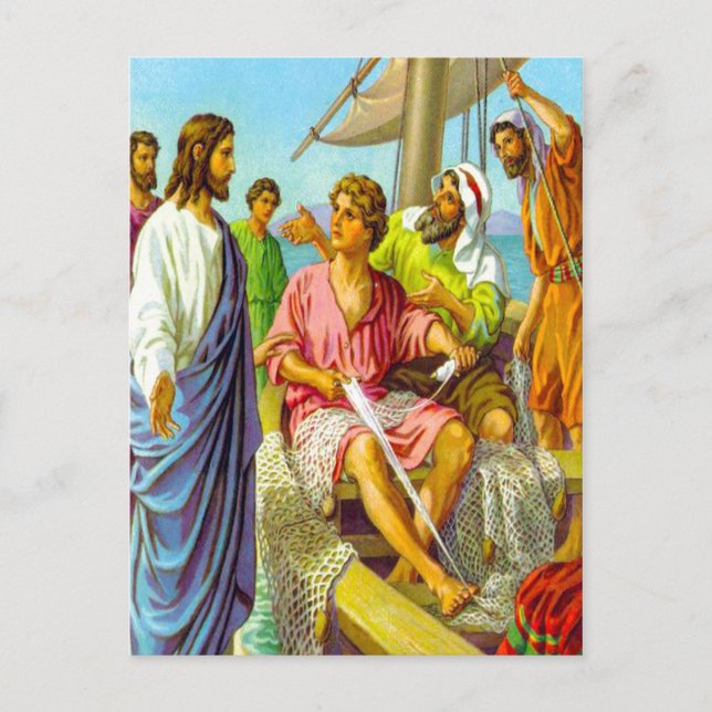 Matthew 4:18-22 Jesus uppmanar fiskarna att följa  Vykort (Framsida)