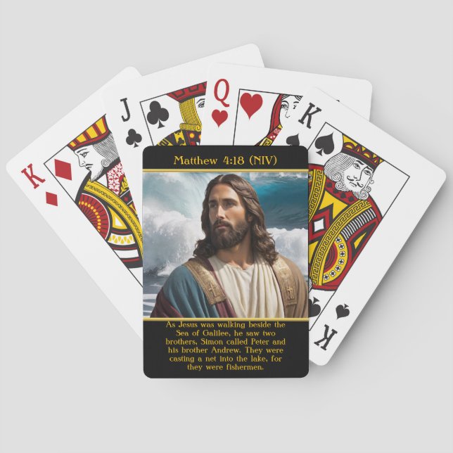 Matthew 4:18 Jesus reflekterar över AI-konsten Casinokort (Baksidan)