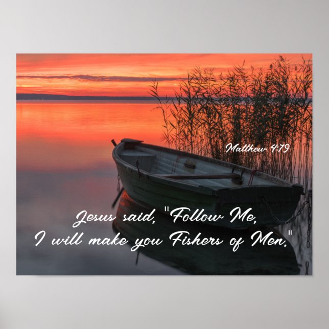 Matthew 4:19 Fiskar i Manar Christian Bible Verse Poster (Framsidan)