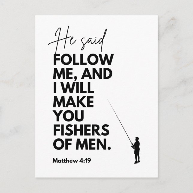 Matthew 4:19 Fiskare av människor Bibelvers Följ m Vykort (Framsida)