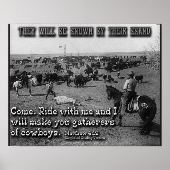 Matthew 4:19 Förenklad Cowboyversion Poster (Framsidan)
