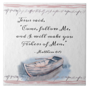 Matthew 4:19 Jesus sa: "Kom följer mig" Bible Kakelplatta