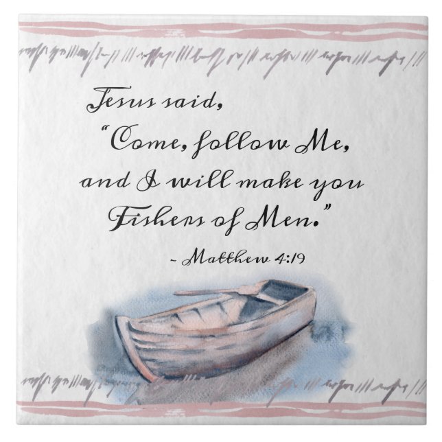 Matthew 4:19 Jesus sa: "Kom följer mig" Bible Kakelplatta (Framsidan)