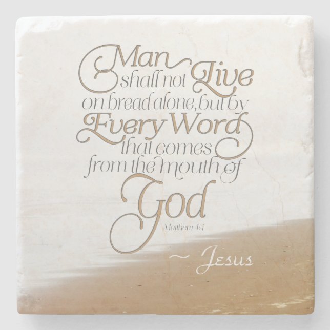 Matthew 4:4 Man får inte leva på ensam av bröd Stenunderlägg (Framsidan)