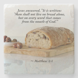 Matthew 4:4 Man får inte leva på ensam av bröd Stenunderlägg