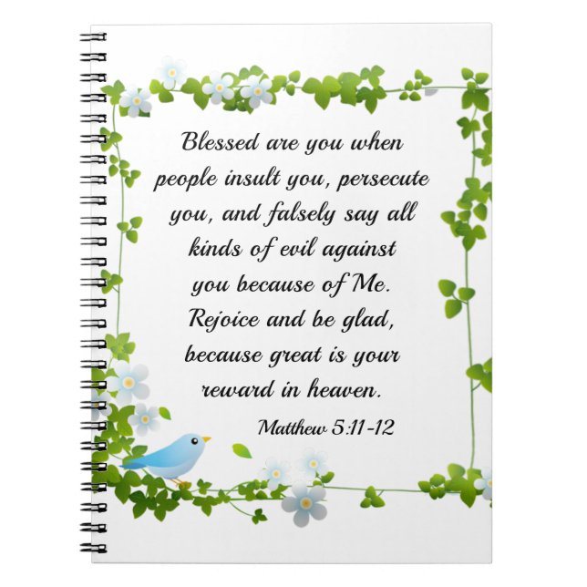 Matthew 5:11-12 Blsed är du Beatitudes Bible Anteckningsbok (Framsidan)