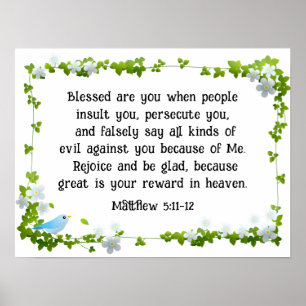 Matthew 5:11-12 Blsed är du Beatitudes Bible Poster