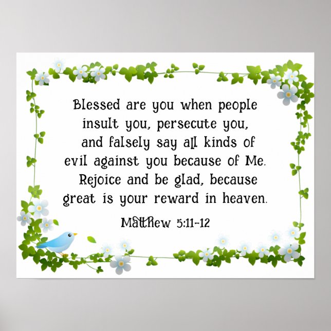 Matthew 5:11-12 Blsed är du Beatitudes Bible Poster (Framsidan)