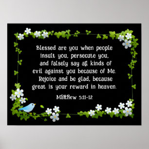 Matthew 5:11-12 Blsed är du Beatitudes Bible Poster