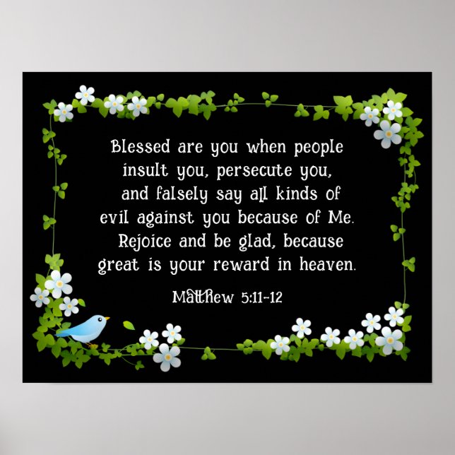 Matthew 5:11-12 Blsed är du Beatitudes Bible Poster (Framsidan)
