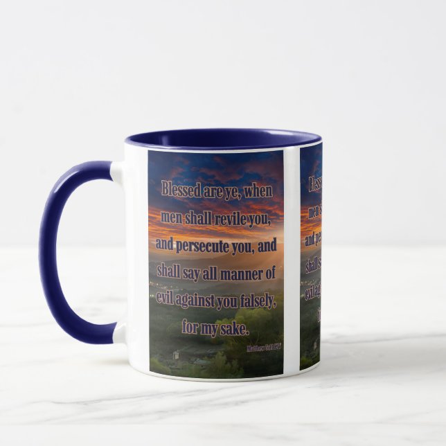 Matthew 5:11 KJV Bible Verse Pic Two-Tone Mugg (Vänster)