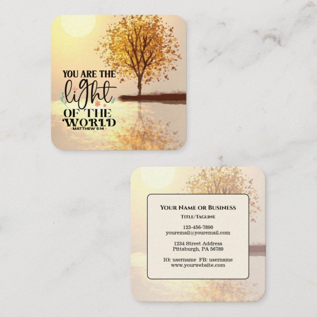 Matthew 5:14 Du är världens bibelns ljus Fyrkantigt Visitkort (Fram/baksida)