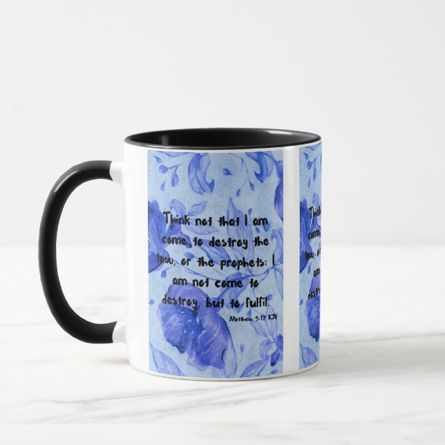 Matthew 5:17 KJV Bible Scripture Pic Two-Tone Mugg (Vänster)