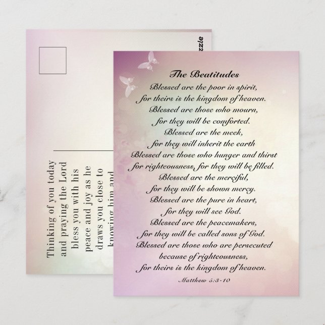 Matthew 5:3-10 Beatitudes Sermon på berget Vykort (Fram/baksida)