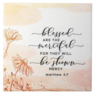 Matthew 5:7 Välsignad är den heliga bibelversen Kakelplatta