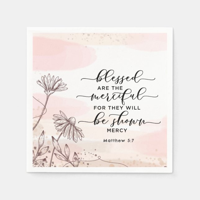 Matthew 5:7 Välsignad är den heliga bibelversen Pappersservett (Framsidan)