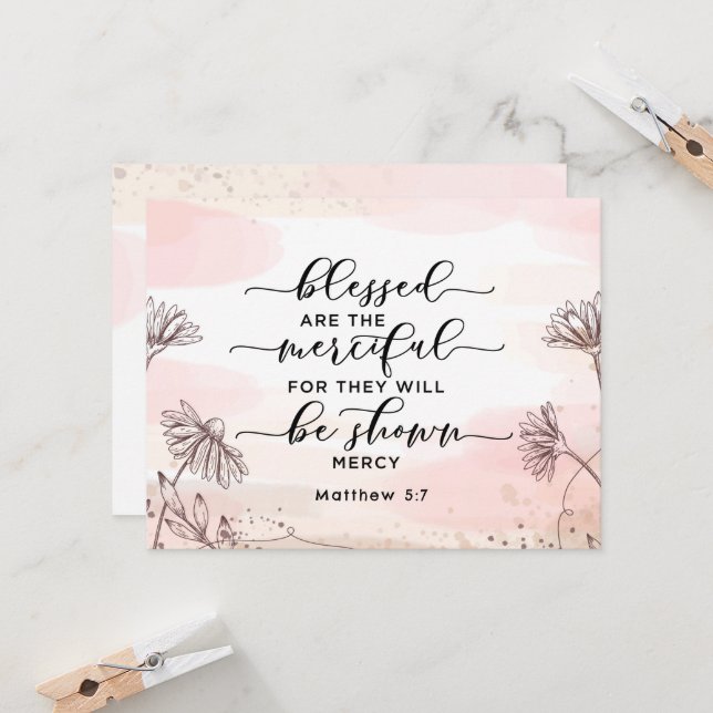 Matthew 5:7 Välsignat är det fina platta kortet (Fram/Back In Situ)