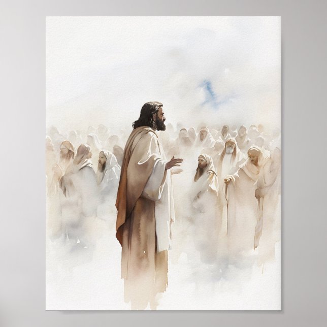 Matthew 5-7 Watercolor Art Skriv ut Poster (Framsidan)