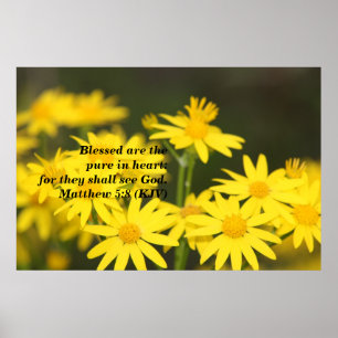 Matthew 5:8 Bibelverse med Golden Flowers Poster