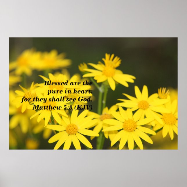 Matthew 5:8 Bibelverse med Golden Flowers Poster (Framsidan)