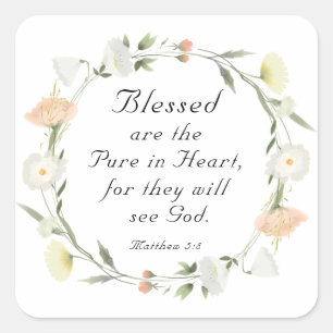 Matthew 5:8 Blå är Pure in Heart Bible Fyrkantigt Klistermärke