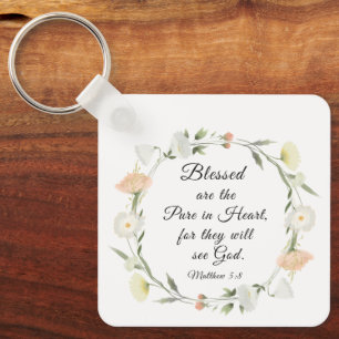 Matthew 5:8 Blå är Pure in Heart Bible Nyckelring
