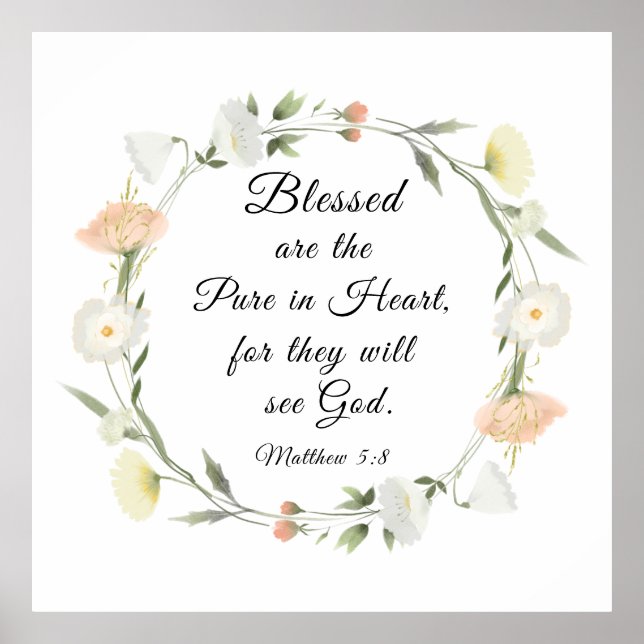 Matthew 5:8 Blå är Pure in Heart Bible Poster (Framsidan)