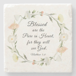 Matthew 5:8 Blå är Pure in Heart Bible Stenunderlägg