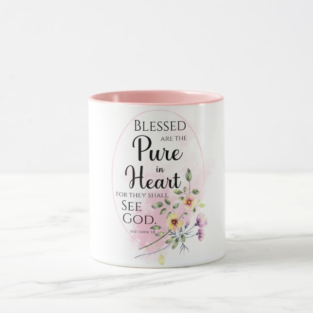 Matthew 5:8 Blå är Pure in Heart Flower Mugg (Center)