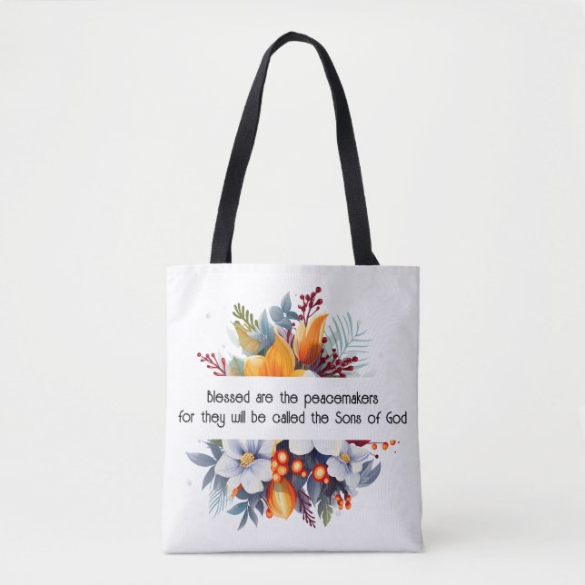 Matthew 5:9 Tote Bag Tygkasse (Framsida)