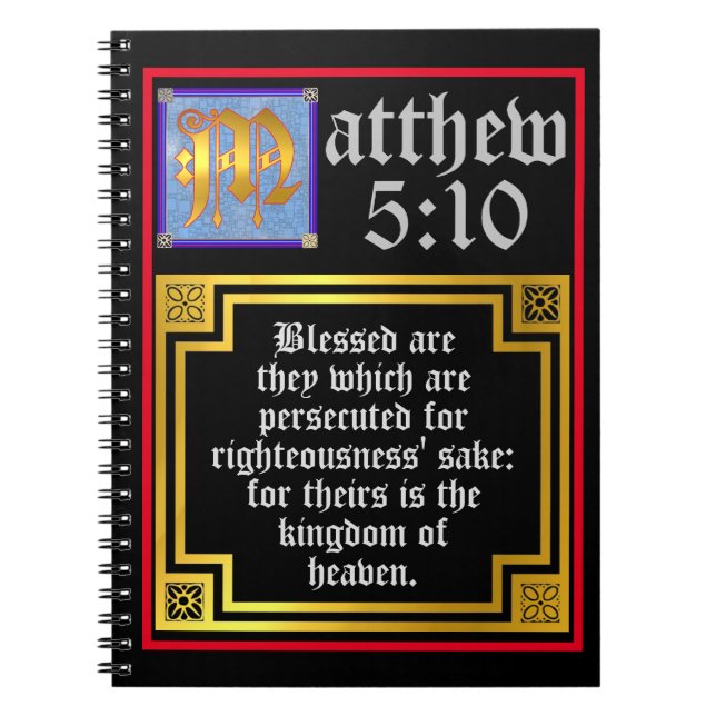 Matthew 5 Blue Golden Illuminated Brev Christian Anteckningsbok (Framsidan)