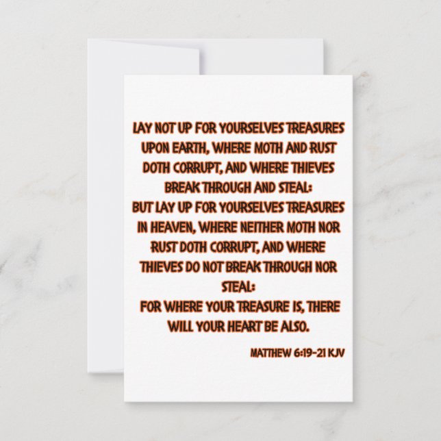 Matthew 6:19-21 KJV Bible Scripture Hälsning Kort (Framsida)