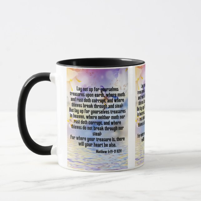 Matthew 6:19-21 KJV Bible Scripture Pic Two-Tone Mugg (Vänster)