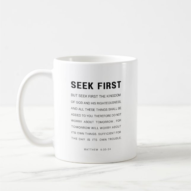 Matthew 6:33-34 Söka först efter Guds konungariket Kaffemugg (Vänster)