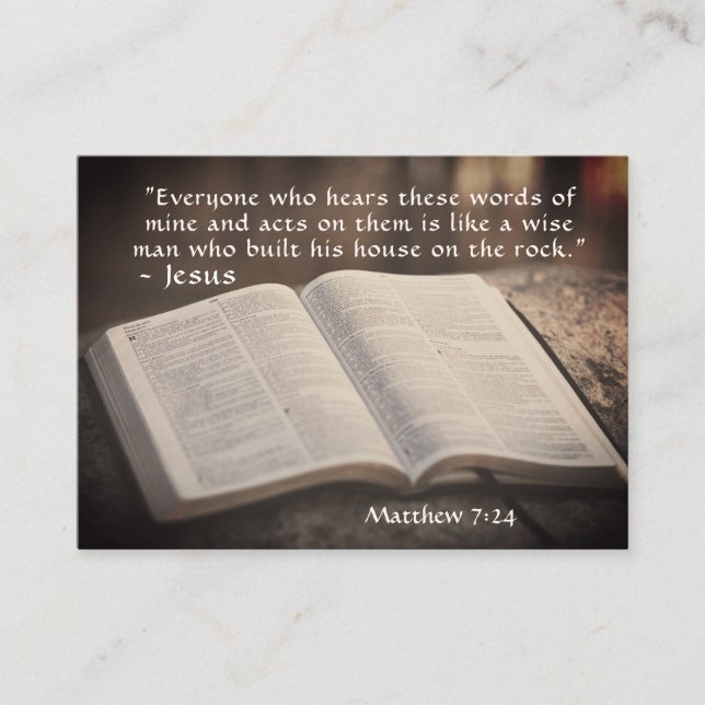 Matthew 7:24 Byggt sitt hus på Sten, Bible Visitkort (Framsida)