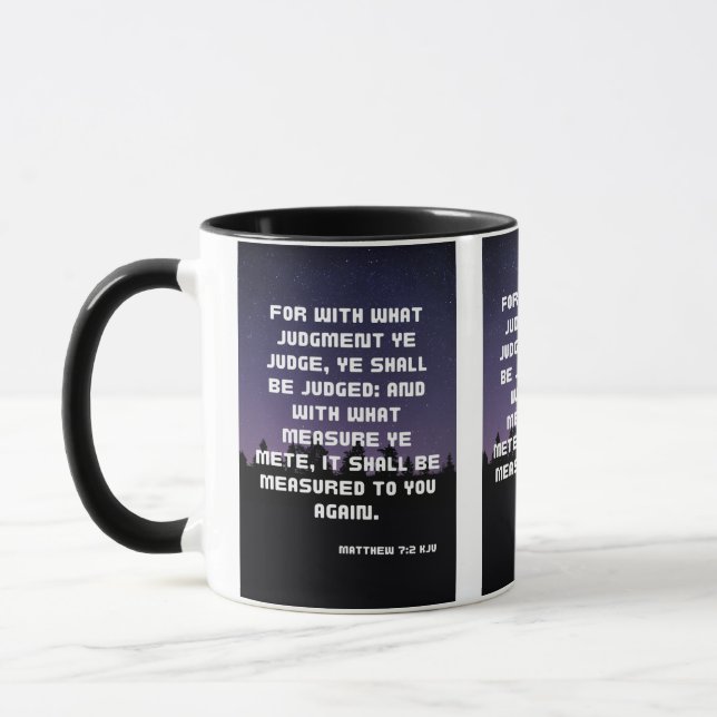 Matthew 7:2 KJV Bible Verse Pic Two-Tone Mugg (Vänster)