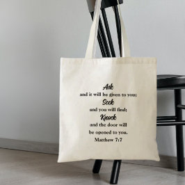 Matthew 7:7 Fråga efter synlig bibel verse Tygkasse