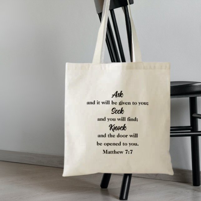 Matthew 7:7 Fråga efter synlig bibel verse Tygkasse (Skapare uppladdad)