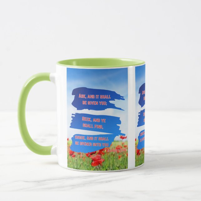 Matthew 7:7 KJV Bible Verse Pic Two-Tone Mugg (Vänster)