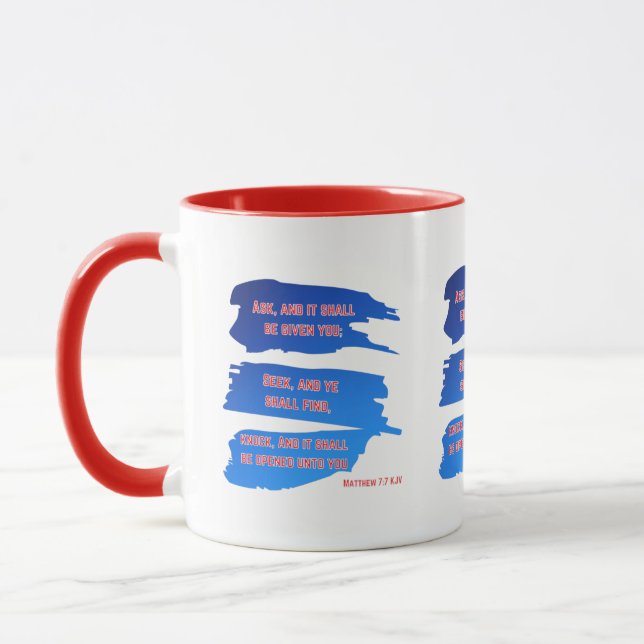 Matthew 7:7 KJV Bible Verse Two-Tone Mugg (Vänster)